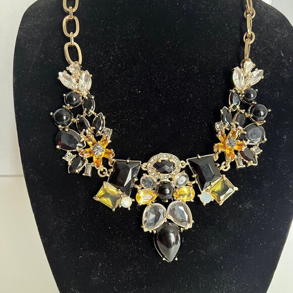 Goldtone Statement Collar Necklace Black Citrine Peridot Fashion Oval Link Glam - Picture 2 of 13